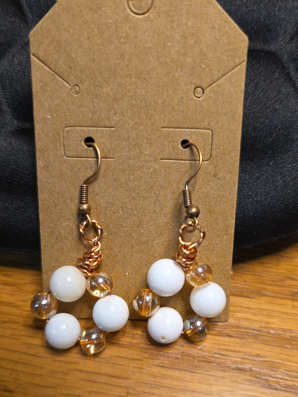 Copper Wrapped Stone And Glass Beaded Hoop Earrings